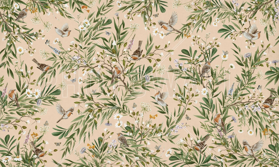 PHOTOWALL / Playful Robins - Beige (e94579)