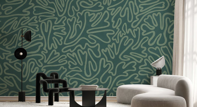 PHOTOWALL / Abstract Doodle Lines - Dark Green (e94628)