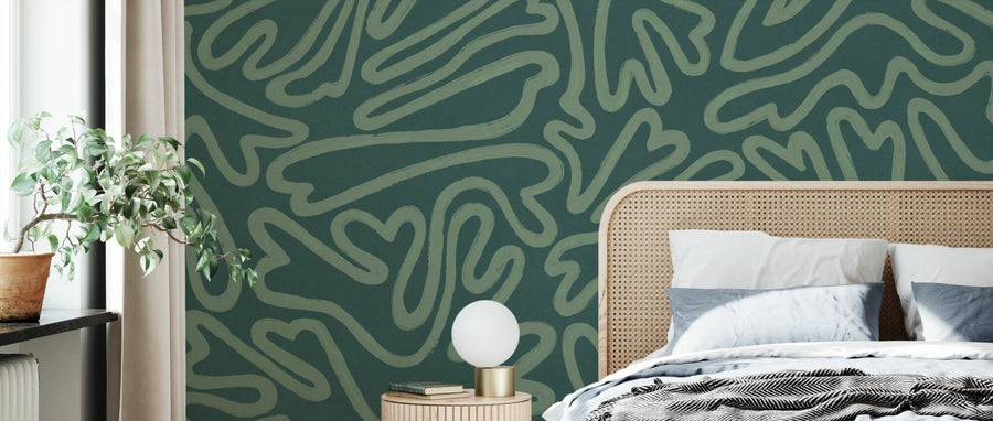 PHOTOWALL / Abstract Doodle Lines - Dark Green (e94628)