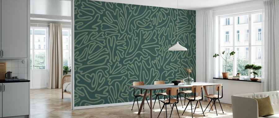 PHOTOWALL / Abstract Doodle Lines - Dark Green (e94628)