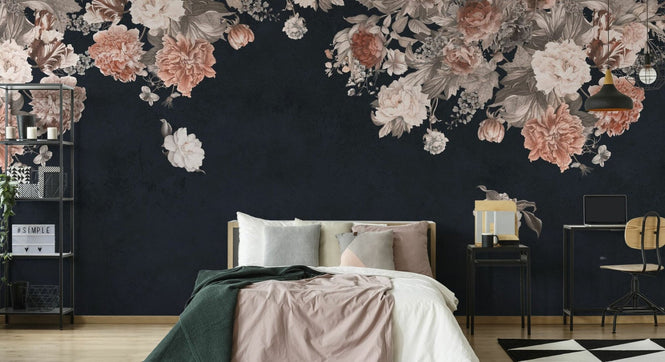PHOTOWALL / Vintage Flower Wall - Dark Blue (e94652)
