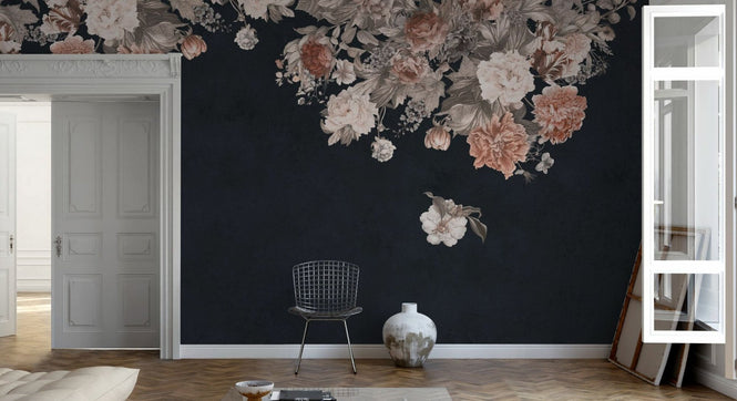 PHOTOWALL / Vintage Flower Wall - Dark Blue (e94652)