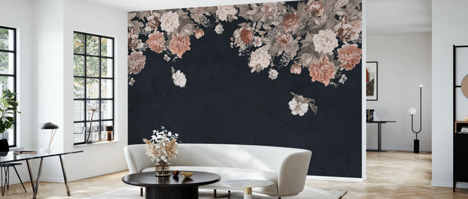 PHOTOWALL / Vintage Flower Wall - Dark Blue (e94652)