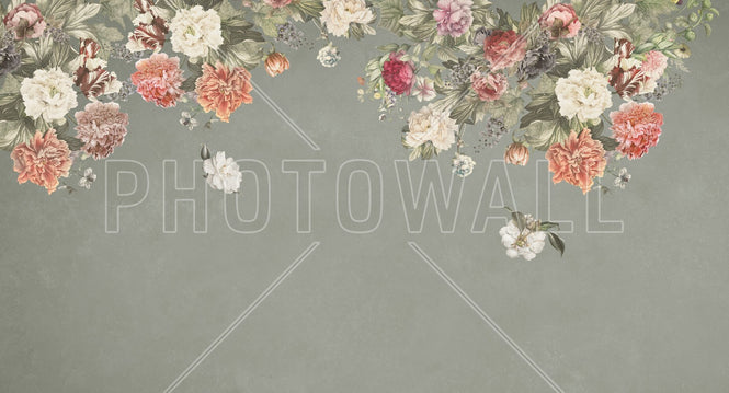 PHOTOWALL / Vintage Flower Wall - Green (e94661)