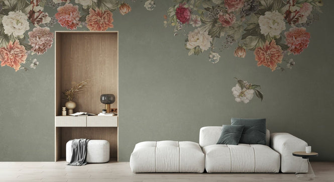 PHOTOWALL / Vintage Flower Wall - Green (e94661)