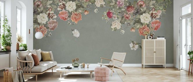 PHOTOWALL / Vintage Flower Wall - Green (e94661)