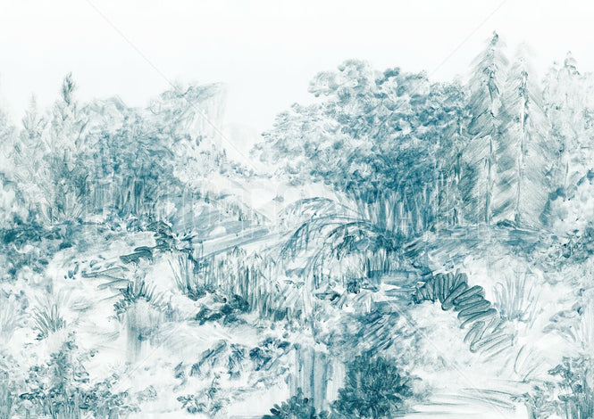 PHOTOWALL / Woodland Sketch - Blue (e94665)