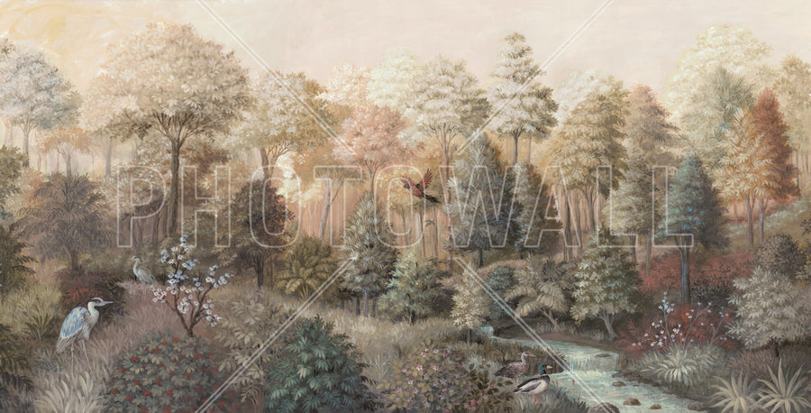 PHOTOWALL / Wildlife in Serene Forest - Beige II (e94693)