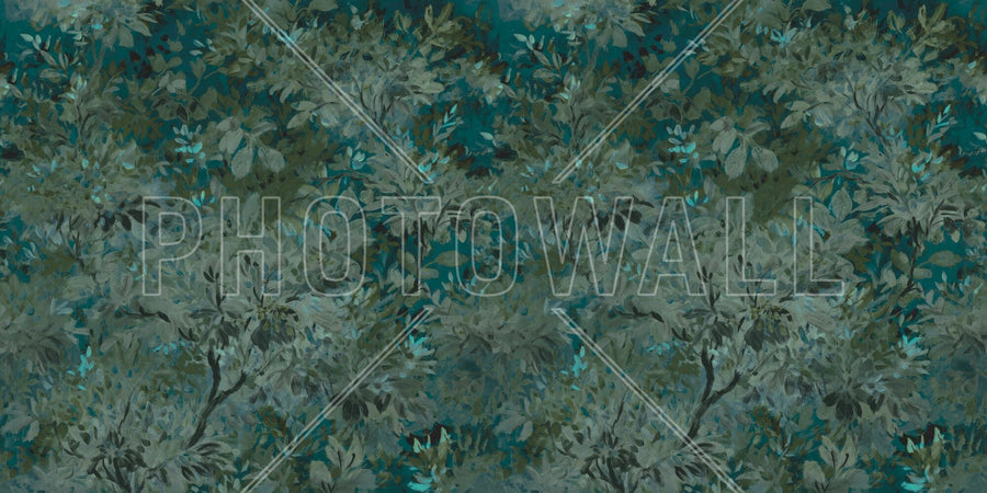 PHOTOWALL / Aesthetic Leaves Mural - Blue Green (e94695)