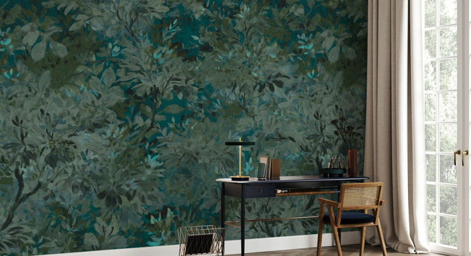 PHOTOWALL / Aesthetic Leaves Mural - Blue Green (e94695)