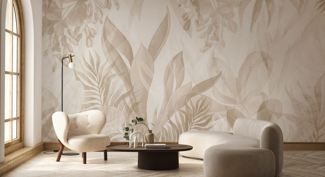 PHOTOWALL / Leafy Greenery - All Beige (e94736)
