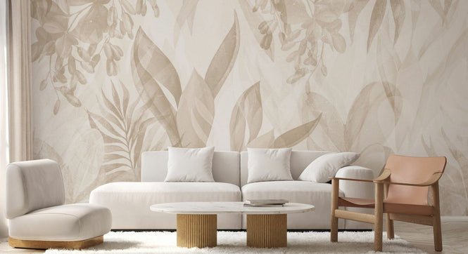 PHOTOWALL / Leafy Greenery - All Beige (e94736)