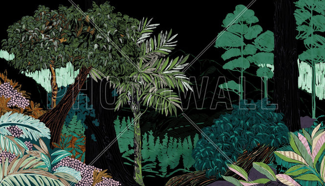 PHOTOWALL / Lush Forest Trees - Dark (e94802)