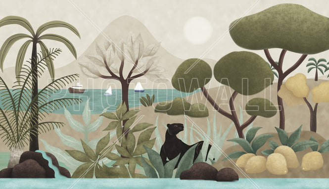 PHOTOWALL / Boats and Panther - Beige (e94814)