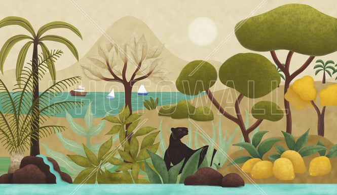 PHOTOWALL / Boats and Panther - Bright Multicolored (e94816)
