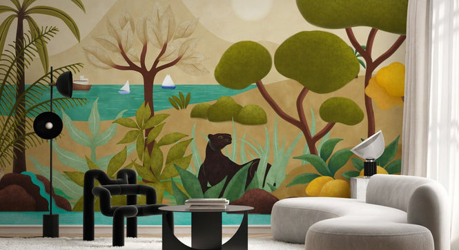PHOTOWALL / Boats and Panther - Bright Multicolored (e94816)