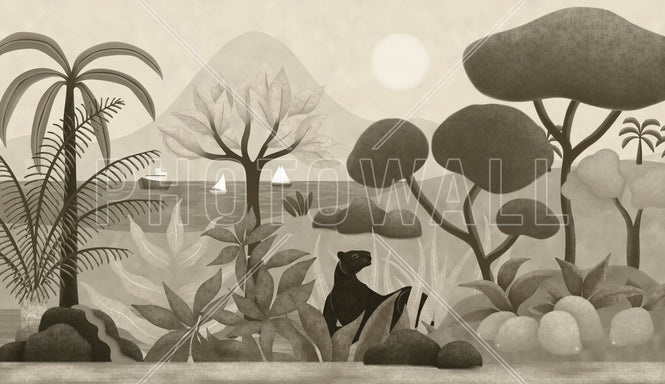 PHOTOWALL / Boats and Panther - Light Brown (e94818)