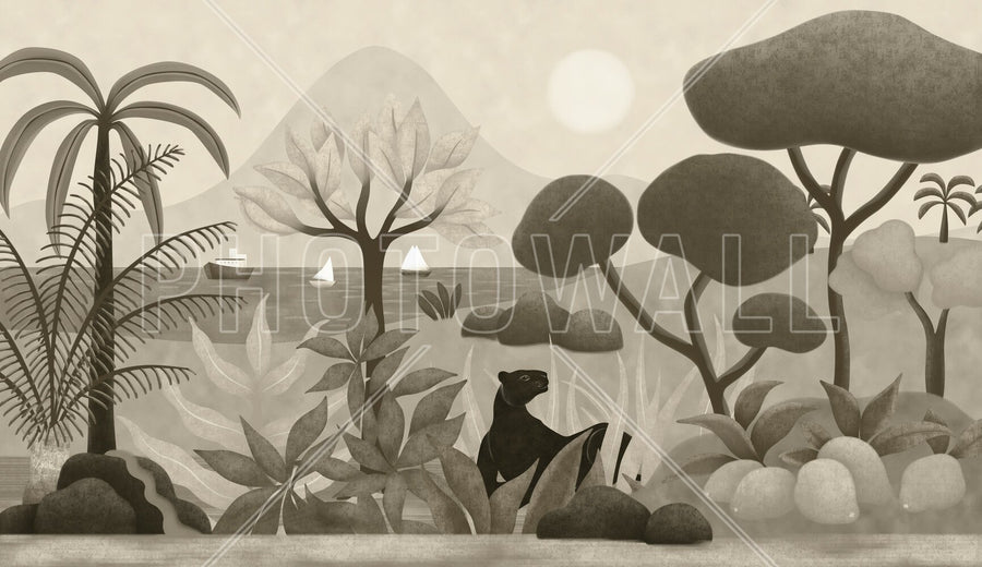 PHOTOWALL / Boats and Panther - Light Brown (e94818)