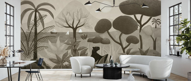 PHOTOWALL / Boats and Panther - Light Brown (e94818)