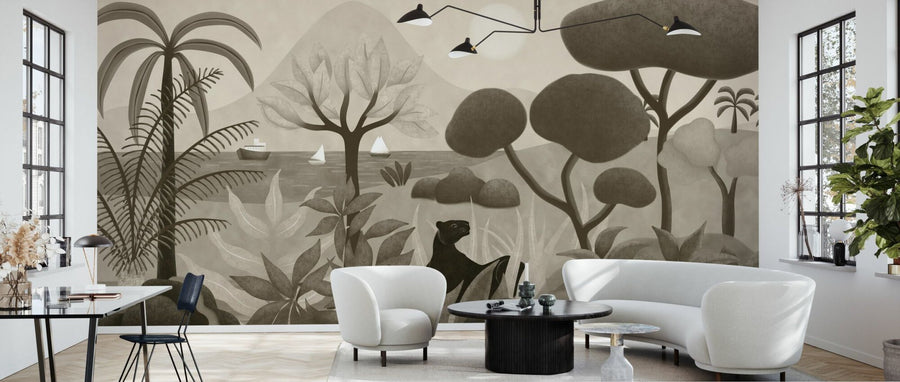 PHOTOWALL / Boats and Panther - Light Brown (e94818)