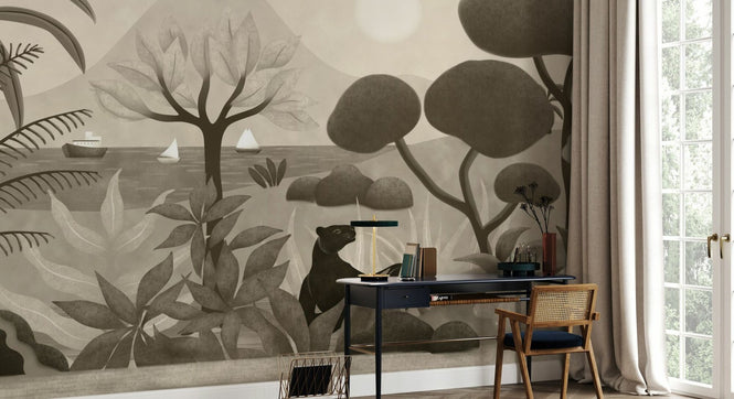 PHOTOWALL / Boats and Panther - Light Brown (e94818)