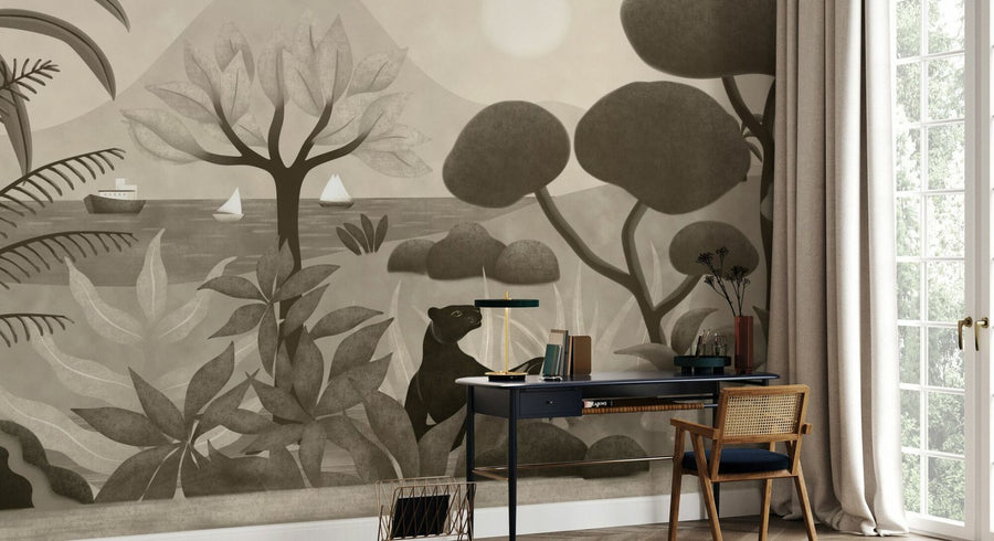 PHOTOWALL / Boats and Panther - Light Brown (e94818)