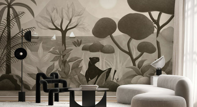 PHOTOWALL / Boats and Panther - Light Brown (e94818)