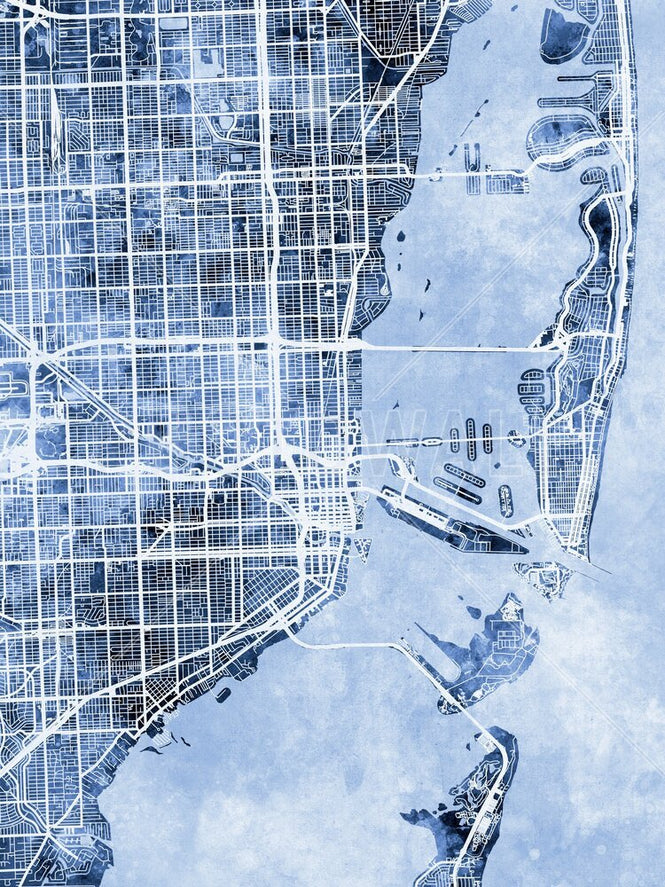 PHOTOWALL / Miami Florida City Street Map - Blue (e94823)