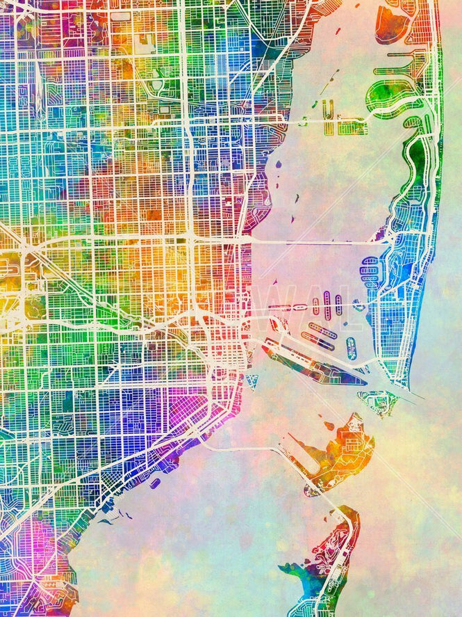 PHOTOWALL / Miami Florida City Street Map - Multicolor (e94827)