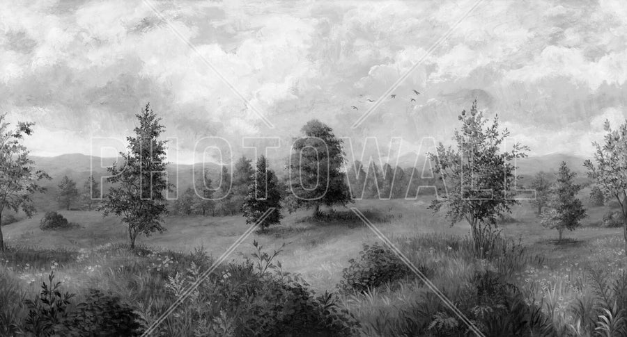 PHOTOWALL / Lush Plants and Trees Landscape - BW (e94845)