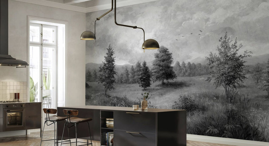 PHOTOWALL / Lush Plants and Trees Landscape - BW (e94845)