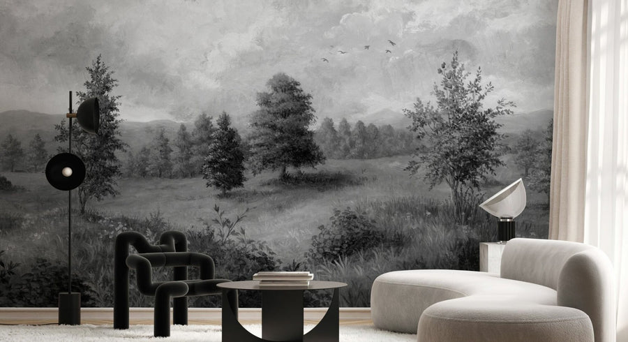 PHOTOWALL / Lush Plants and Trees Landscape - BW (e94845)