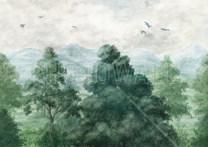 PHOTOWALL / Birds and Trees in the Mountains - Green (e94846)