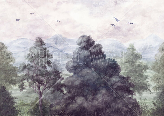 PHOTOWALL / Birds and Trees in the Mountains - Blue (e94847)