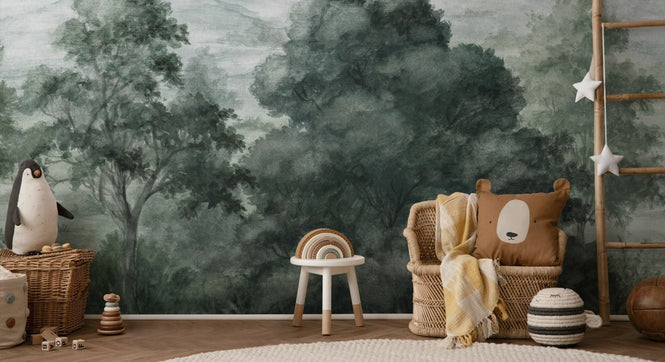 PHOTOWALL / Birds and Trees in the Mountains - Dark Green (e94848)