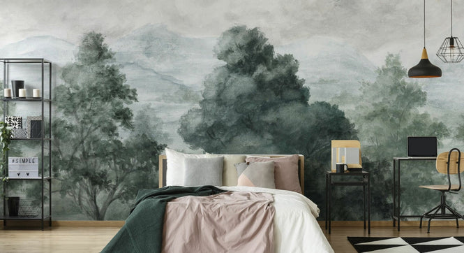 PHOTOWALL / Birds and Trees in the Mountains - Dark Green (e94848)