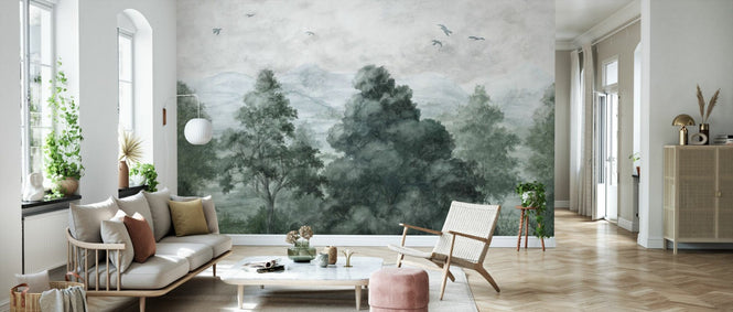 PHOTOWALL / Birds and Trees in the Mountains - Dark Green (e94848)
