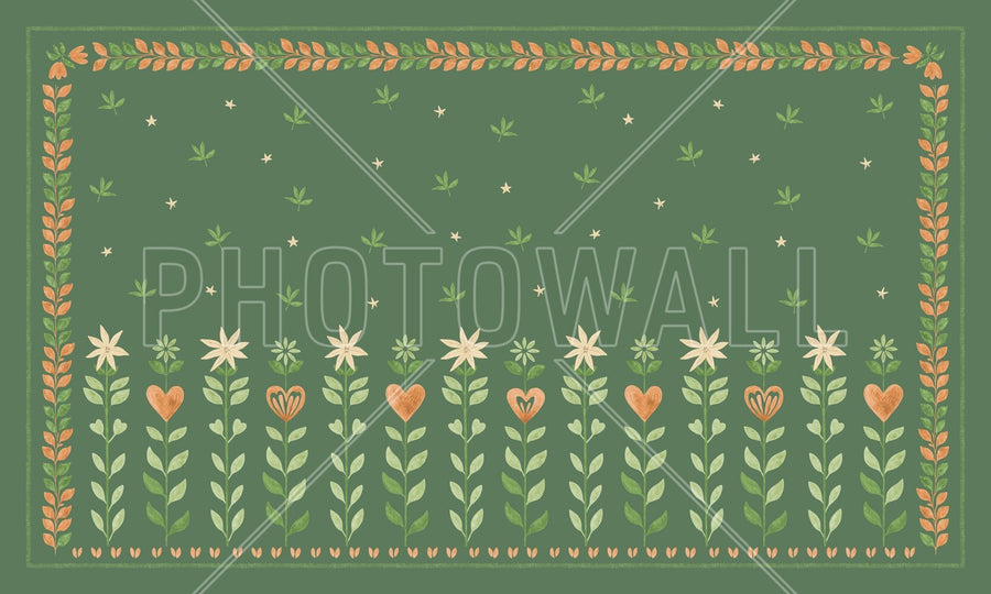 PHOTOWALL / Floral Leaf Frame - Green (e94896)