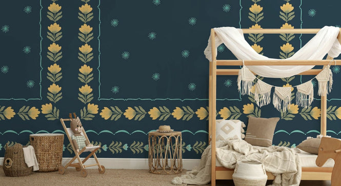 PHOTOWALL / Greek Flower Frame - Blue Green (e94906)