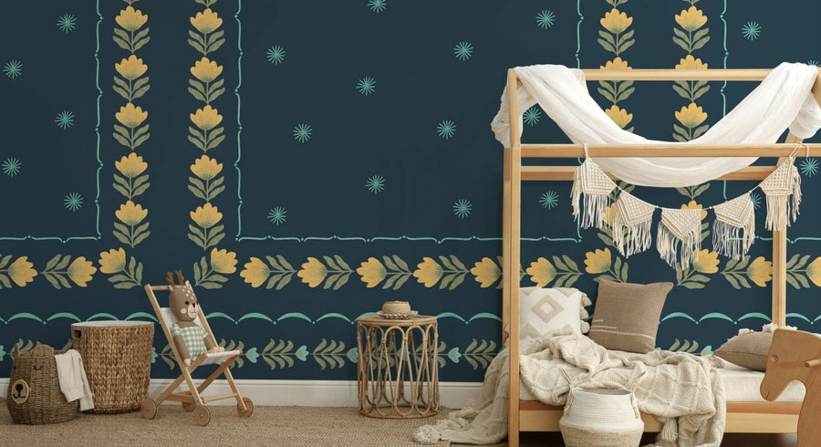 PHOTOWALL / Greek Flower Frame - Blue Green (e94906)