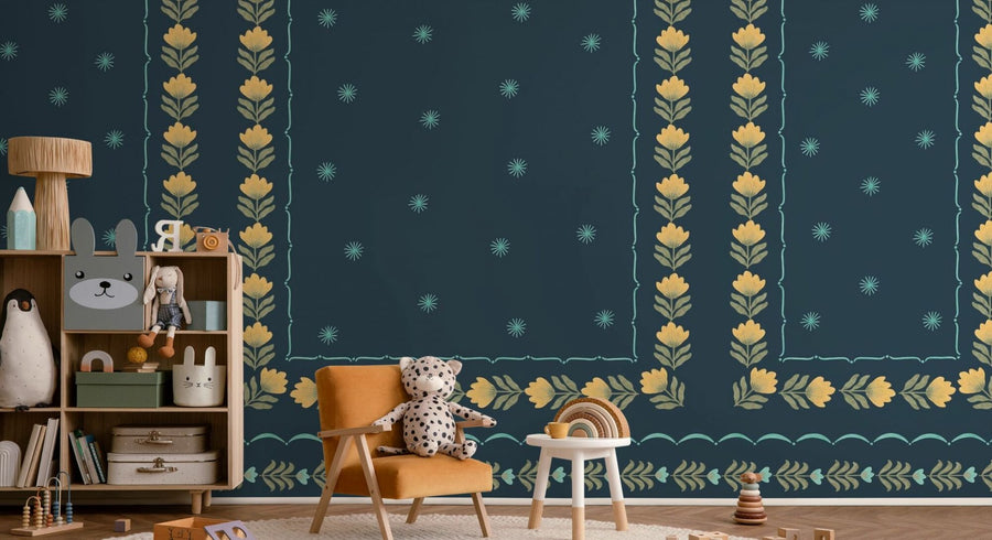 PHOTOWALL / Greek Flower Frame - Blue Green (e94906)