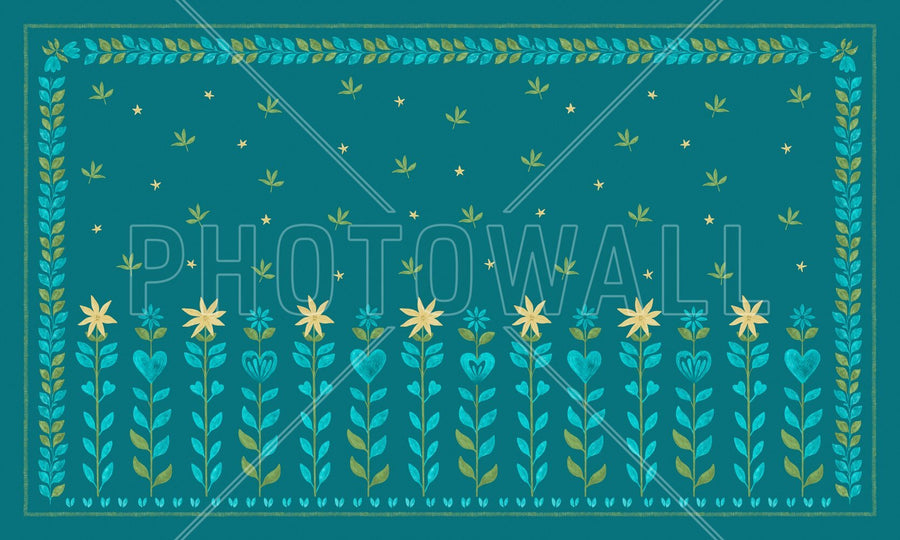 PHOTOWALL / Floral Leaf Frame - Blue Green (e94913)
