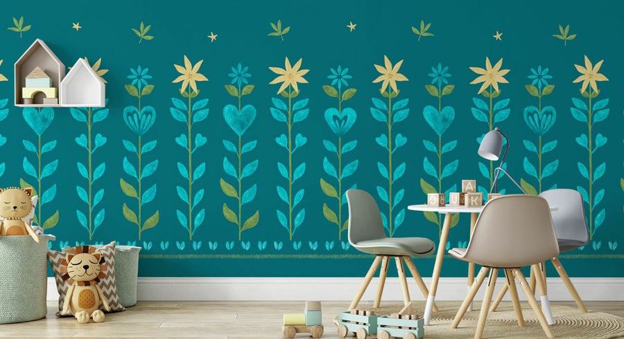 PHOTOWALL / Floral Leaf Frame - Blue Green (e94913)