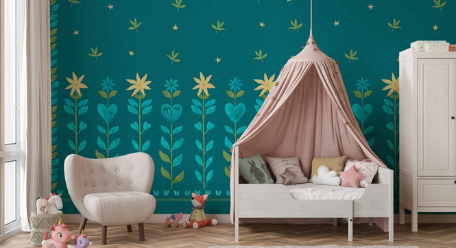 PHOTOWALL / Floral Leaf Frame - Blue Green (e94913)