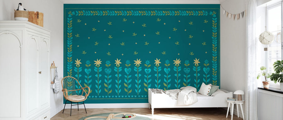 PHOTOWALL / Floral Leaf Frame - Blue Green (e94913)