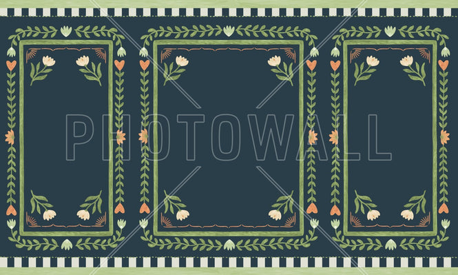 PHOTOWALL / Flower Foliage Frame - Blue Green (e94914)