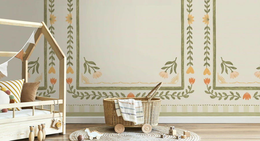 PHOTOWALL / Flower Foliage Frame - Beige (e94916)