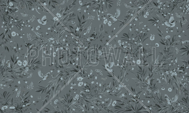 PHOTOWALL / Playful Robins - Monochrome - Blue (e94966)