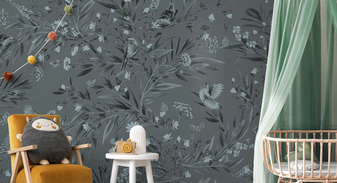 PHOTOWALL / Playful Robins - Monochrome - Blue (e94966)