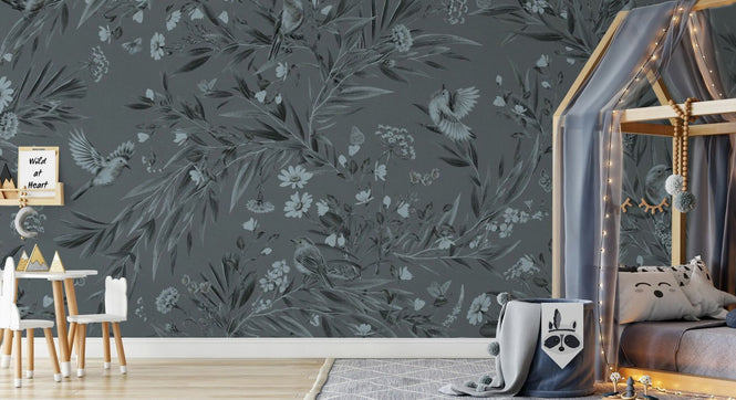 PHOTOWALL / Playful Robins - Monochrome - Blue (e94966)